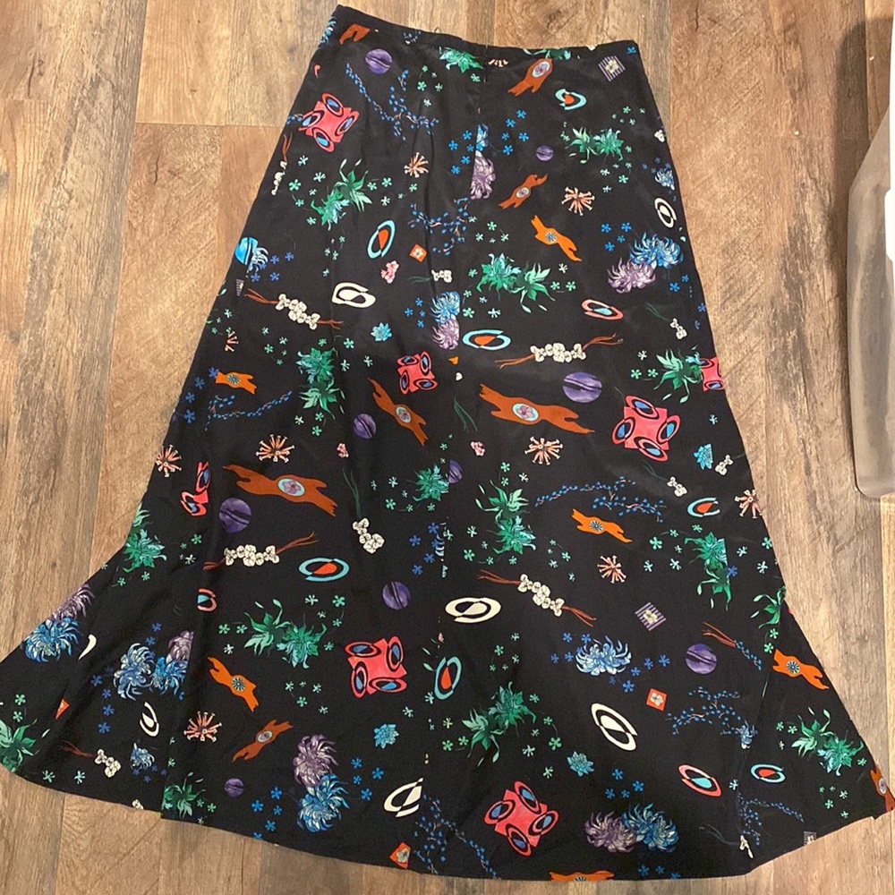 Rixo London Thaila Space Silk Midi Skirt with Thigh Slit Size M Margo Robbie - Picture 10 of 13
